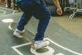 Skateboard rider in action in the competition in urban city Royalty Free Stock Photo