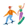 Skateboard Riding Boy And Girl Together Vector