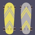Skateboard sketchy illustration collection. Yellow and grey colors, striped pattern for creative design decoration
