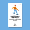 Skateboard Teenager Riding In Skatepark Vector