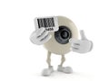 Skateboard wheel character holding barcode