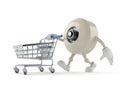 Skateboard wheel character with shopping cart Royalty Free Stock Photo