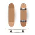 Skateboard wooden or plastic template in different angles. Sport equipment realistic mockups.