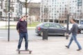 Skateboarder in action on the street. Royalty Free Stock Photo