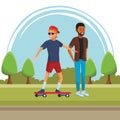 Skateboarder and afroamerican man Royalty Free Stock Photo
