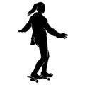 Teen skating silhouette. in action skatboarder shadow