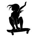 Teen skate silhouette. in action jumping skater shadow