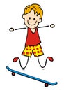 Skateboarder, boy on skateboard, vector illustration, smiling child, eps. Royalty Free Stock Photo