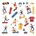 Skateboarder teen kid and vector cartoon equipment