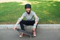 Skateboarder competition, short break with skate Royalty Free Stock Photo