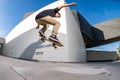 Skateboarder doing nollie trick