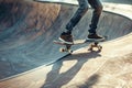 Skateboarder doing trick on halfpipe ramp Royalty Free Stock Photo