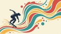 Skateboarder on dynamic abstract wave forms vector design Generative AI Royalty Free Stock Photo