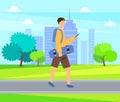 Skateboarder Going Outdoors, Urban Skater Vector