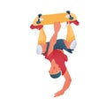 Skateboarder. The guy does a trick with a skateboard. The cool dude stand on one hand upside down. Vector illustration.