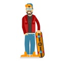 Skateboarder Hipster Man with Beard