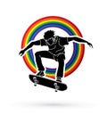 Skateboarder jumping extreme sport graphic