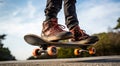 close-up of skateboarder, skateboarder with skateboard in the park, skateboarder doing tricks with skateboard Royalty Free Stock Photo