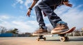 close-up of skateboarder, skateboarder with skateboard in the park, skateboarder doing tricks with skateboard Royalty Free Stock Photo