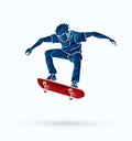 Skateboarder jumping, skateboarding action