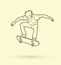 Skateboarder jumping, skateboarding action