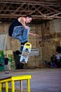 Skateboarder Jumps Royalty Free Stock Photo