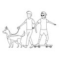 Skateboarder and man with dog Royalty Free Stock Photo