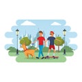 Skateboarder and man with dog Royalty Free Stock Photo