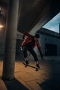 skateboarder performing jump trick in urban location