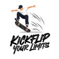 Skateboarder performing a trick with kickflip your limits text below it design Royalty Free Stock Photo