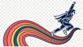 Skateboarder on rainbow, dynamic action sport vector design Generative AI