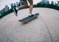 Skateboarder riding skateboard