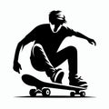 Skateboarder silhouette on a white background. black and white Vector illustration, generative ai Royalty Free Stock Photo