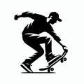 Skateboarder silhouette on a white background, cool skating icon, Vector illustration, generative ai Royalty Free Stock Photo