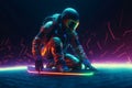Skateboarder in spacesuit riding. Generate ai
