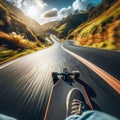 Skateboarder takes an exhilarating ride down a winding country road
