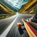 Skateboarder takes an exhilarating ride down a winding country road Royalty Free Stock Photo