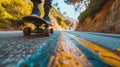 Skateboarder takes an exhilarating ride down a winding country road