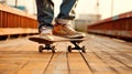 A Skateboarders Feet On The Deck. Generative AI Royalty Free Stock Photo