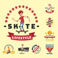 Skateboarders people tricks silhouettes sport badge extreme action active skateboarding urban young jump person vector