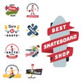 Skateboarders people tricks silhouettes sport badge extreme action active skateboarding urban young jump person vector