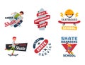 Skateboarders people tricks silhouettes sport badge extreme action active skateboarding urban young jump person vector
