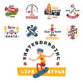 Skateboarders people tricks silhouettes sport badge extreme action active skateboarding urban young jump person vector