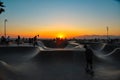 Sunset Scene in Venice Beach Skatepark - Los Angeles, California Royalty Free Stock Photo
