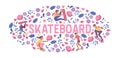 Skateboarders on skateboard vector skateboarding boy or girl characters backdrop teenager skaters jumping on board in