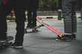 Skateboarder with friends