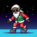 Skateboarding African American Santa Claus, in a retro 1990s-inspired vintage pixel art style