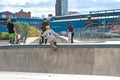 Skateboarding in a bowl in New York City