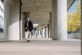 skateboarding boy in the city . Urban architecture. Skate spot. Copy space Royalty Free Stock Photo