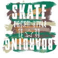 Skateboarding city art. Street graphic style SK8. Fashion stylish print. Template apparel, card, label, poster. emblem, t-shirt